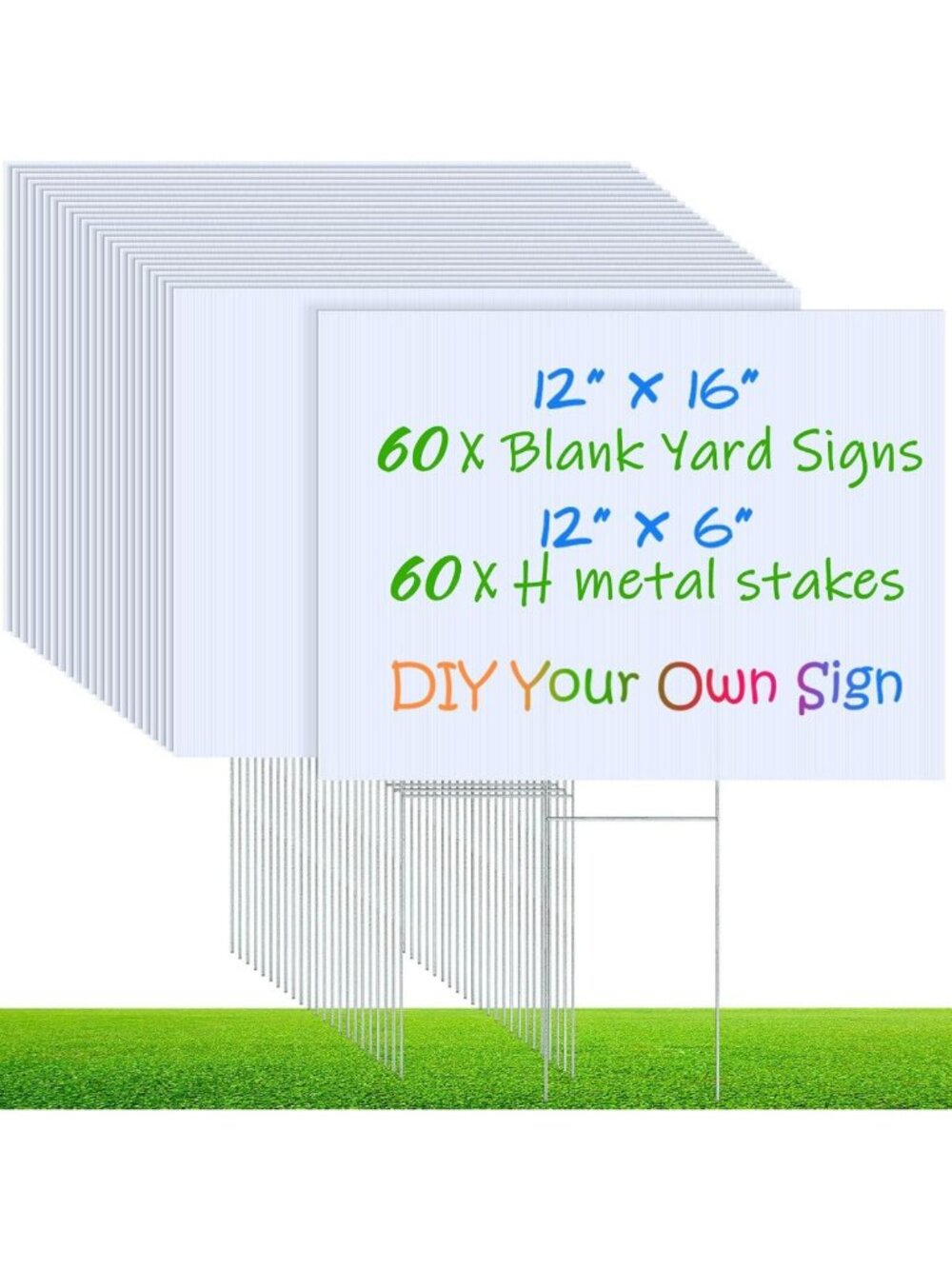 60 Pack Blank Yard Signs with Stakes - Waterproof Double-Sided Lawn Signs for